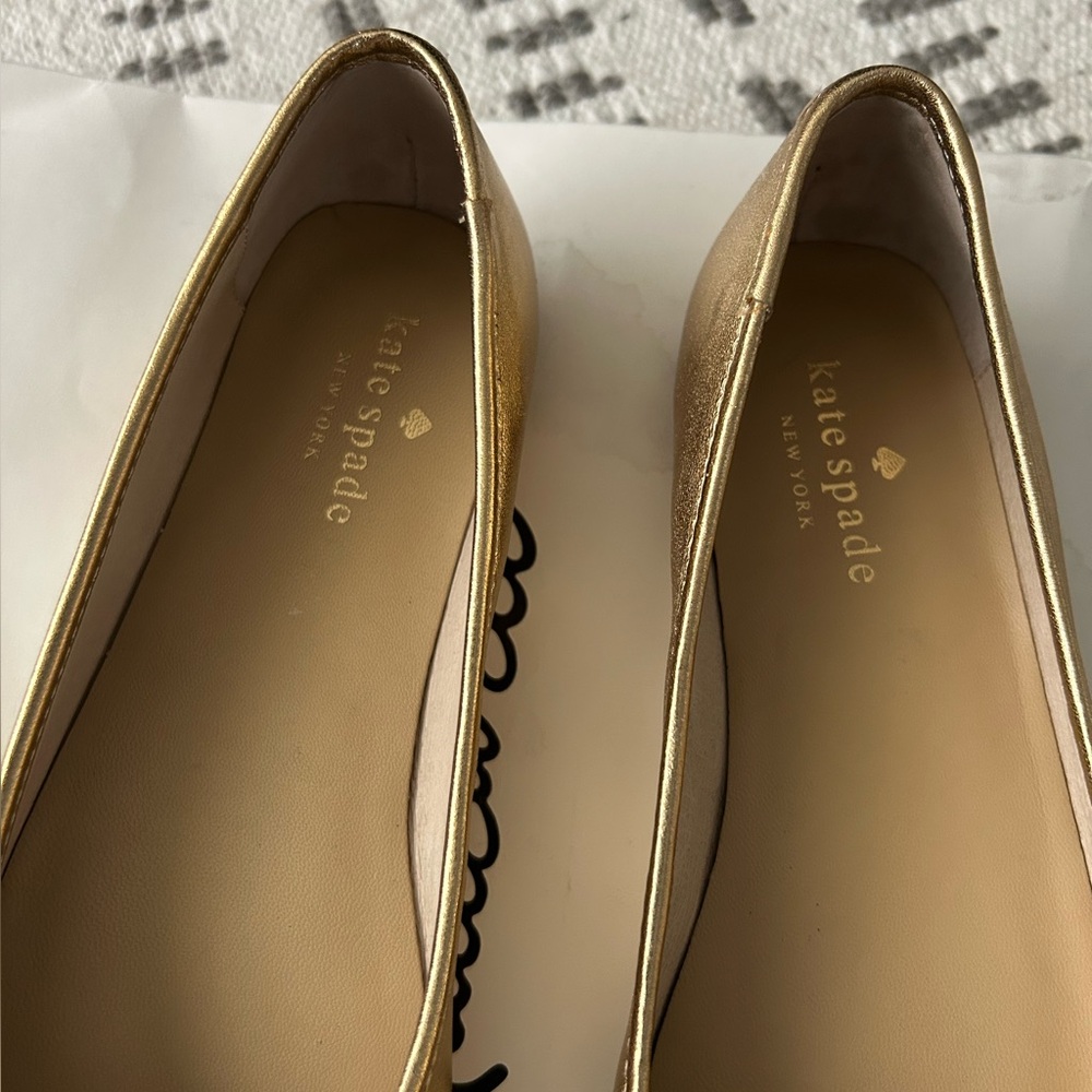 Kate Spade Gold Loafers with Bow Detail - Picture 2 of 4